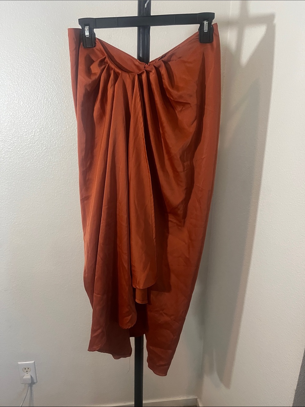 PrettyLittleThing Rust Asymmetrical Draped Midi Skirt
